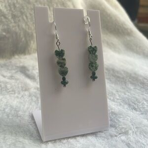 Natural stone, green and white, heart chakra earrings with 925 silver hooks.